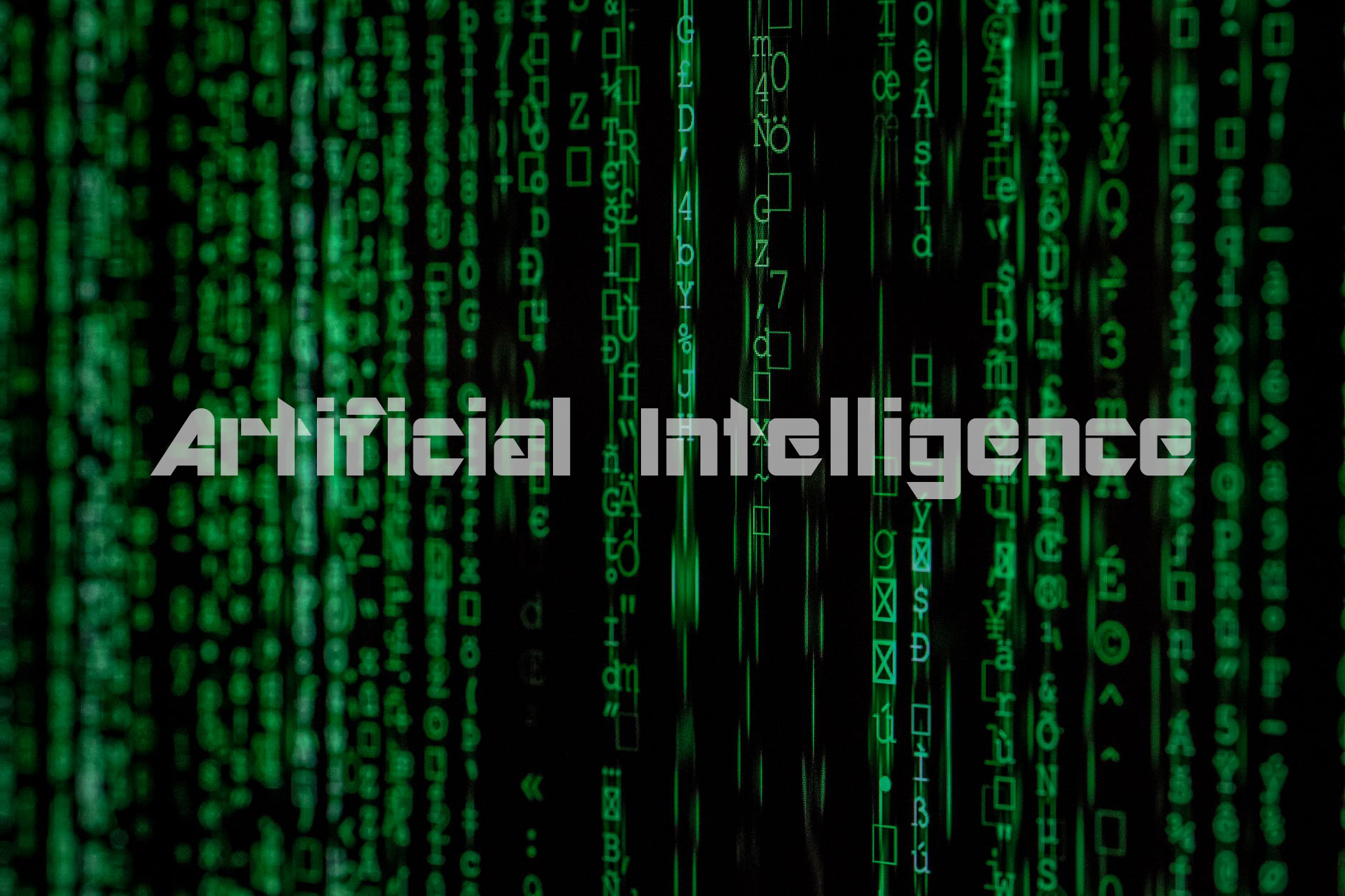 An image showing a text Artificial intelligence with Cryptic text in the background.