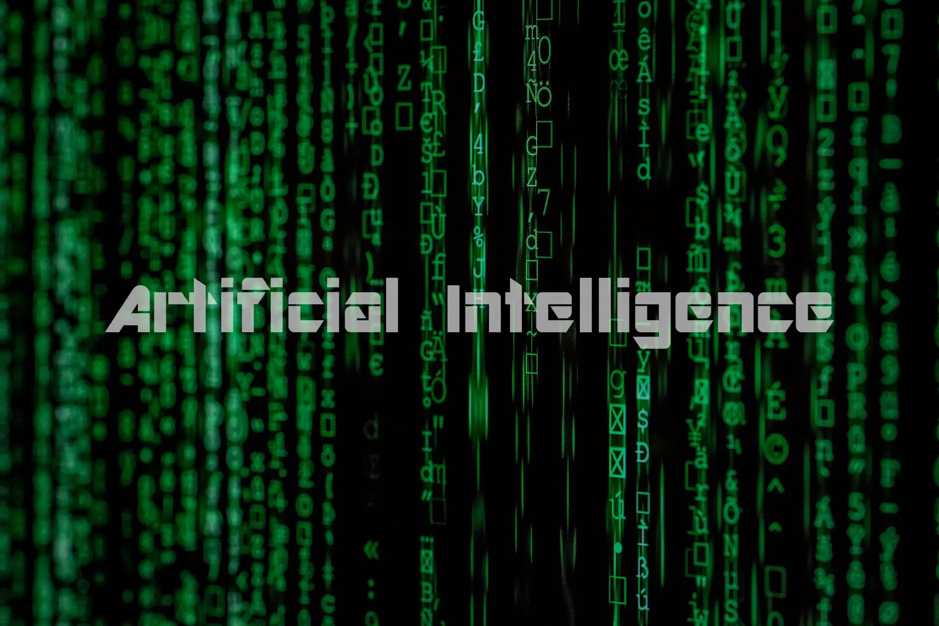 An image showing a text Artificial intelligence with Cryptic text in the background.